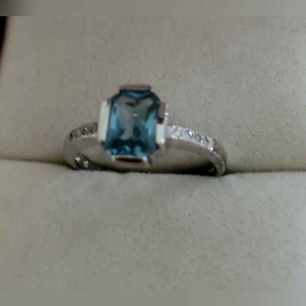 Elegant Sterling Silver Aquamarine With Clear cz Stone Ring